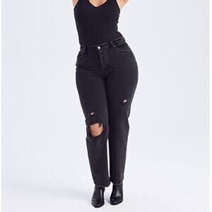 Abercrombie & Fitch The Dad High Rise Relaxed Distressed Black Denim Jeans 32